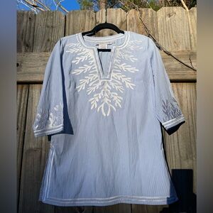 Gretchen Scott Designs Blue and White Striped Top - Sz S
